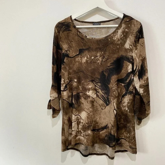 Clientele Smoky Tie-Dye 3/4-Sleeve Brown and Cream Women's L Shirt - Picture 2 of 16
